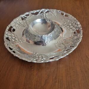 Vintage 2001 Arthur Court Grapes and Leaves Chip & Dip Platter Bowl Tray New